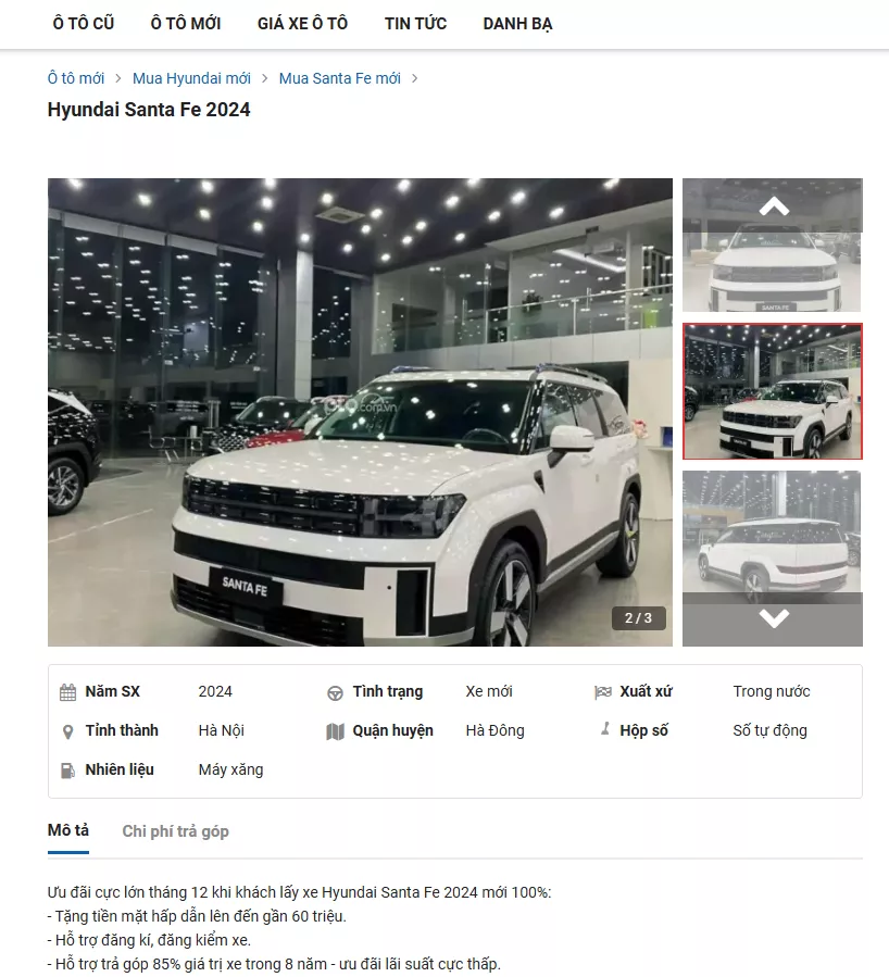 Tin rao b&aacute;n xe Hyundai Santa Fe được đăng tải tr&ecirc;n một chuy&ecirc;n trang &ocirc; t&ocirc;.