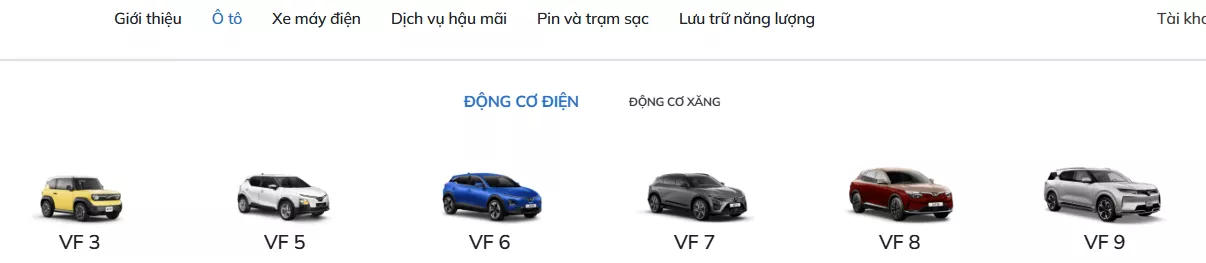 Danh mục ô tô điện của VinFast không có dòng Nerio Green .