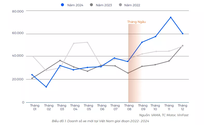 Doanh số xe mới tại Việt Nam giai đoạn 2022 - 2024.