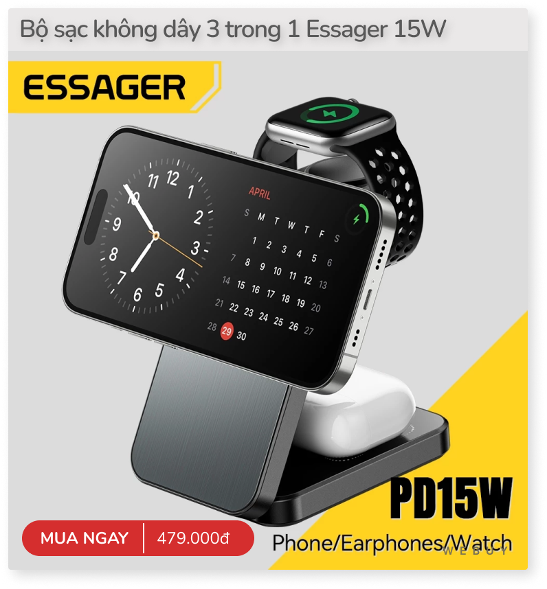 Dock sạc 3 trong 1 gấp gọn giá chỉ 900.000đ siêu hợp với ai có đủ combo iPhone - AirPods - Apple Watch- Ảnh 9.