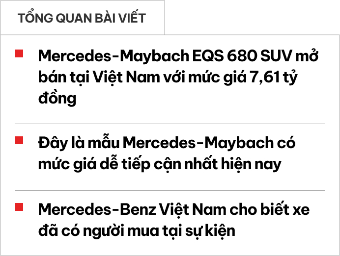 Mercedes-Maybach EQS 680 vừa ra mắt Việt Nam đã có khách chốt luôn tại sự kiện: Giá 7,61 tỷ, 3 màn hình, mạnh gần 660 mã lực, chạy 611km/sạc- Ảnh 1.