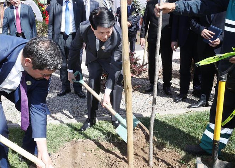 Chủ tịch nước Lương Cường đặt vòng hoa tưởng niệm Chủ tịch Hồ Chí Minh tại Chile- Ảnh 4. Chủ tịch nước Lương Cường đặt vòng hoa tưởng niệm Chủ tịch Hồ Chí Minh tại Chile- Ảnh 4.