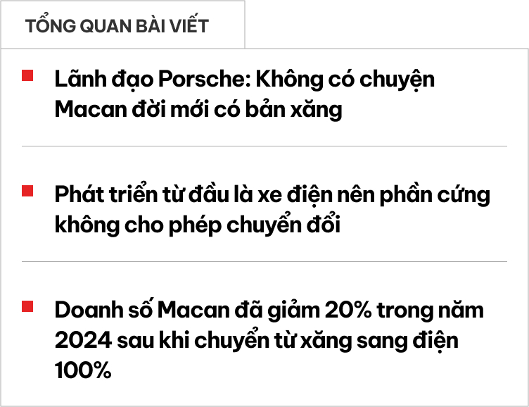 Khách thích, Porsche cũng không quay lại với Macan xăng: 'Bản điện ưu việt hơn hẳn, không lý gì quay lại bản kém hơn'- Ảnh 1.