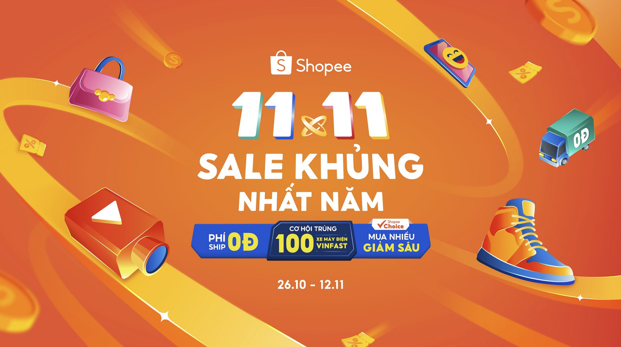 Sale đôi 11/11 có gì trên Shopee: Mã freeship đến 500.000đ, cơ hội trúng xe máy điện Vinfast, xem live stream "giật" voucher- Ảnh 1.