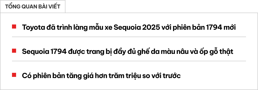 Toyota Sequoia 2025 ra mắt: 'Đàn em' Land Cruiser thêm bản mới đậm chất miền Tây hoang dã, bổ sung không đáng kể song giá tăng vọt- Ảnh 1.