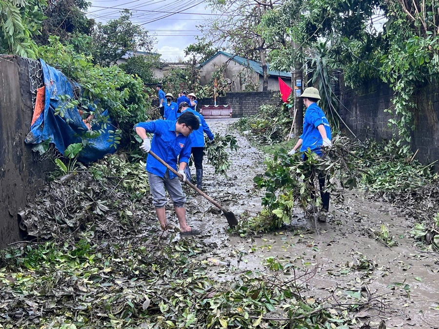 Đoàn Than Quảng Ninh huy động hơn 5.000 đoàn viên, thanh niên tham gia khắc phục thiệt hại do bão số 3 gây ra- Ảnh 7.