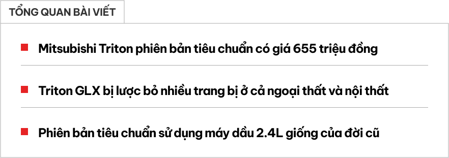 Chi tiết Mitsubishi Triton bản base giá 655 triệu: Tiết kiệm 269 triệu so với bản cao nhất, đổi lại 'cái gì cũng chỉnh cơ'- Ảnh 1.