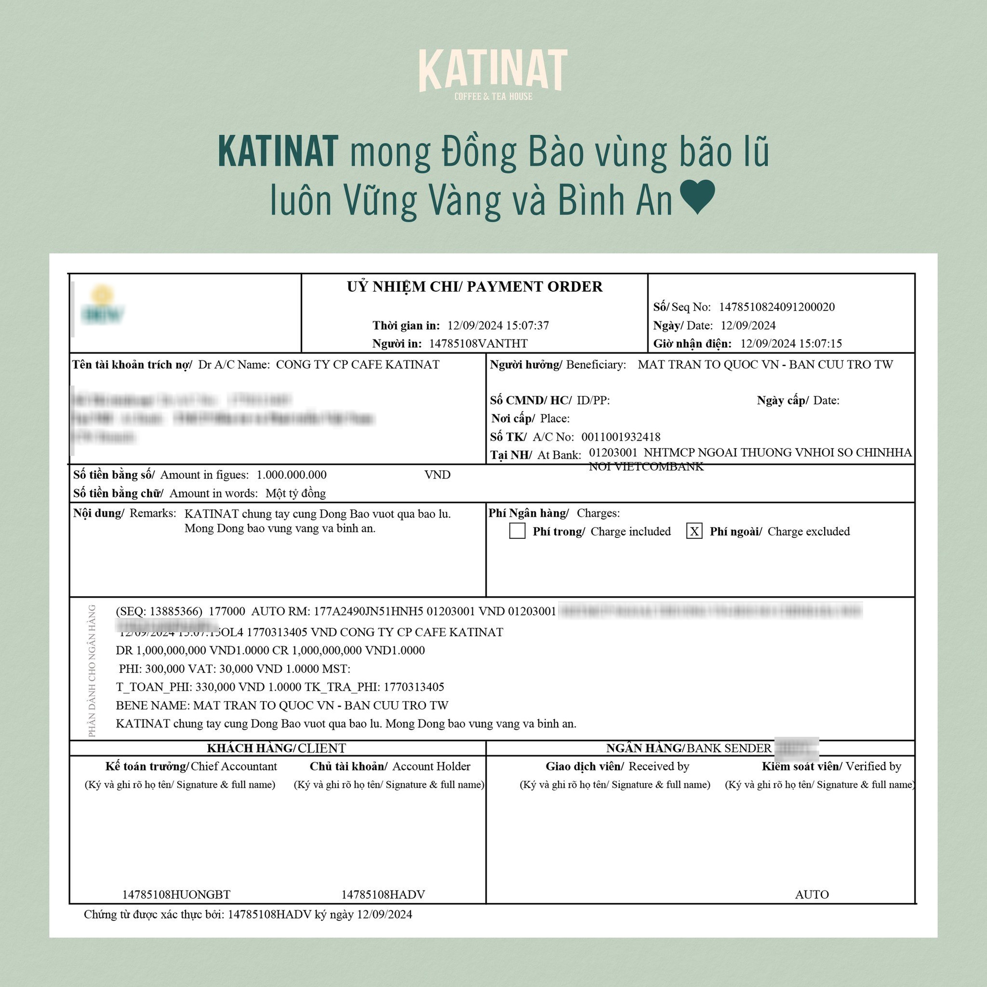 KATINAT thông báo ủng hộ 1 tỷ đồng cho đồng bào vùng lũ sau bài đăng gây tranh cãi- Ảnh 1.