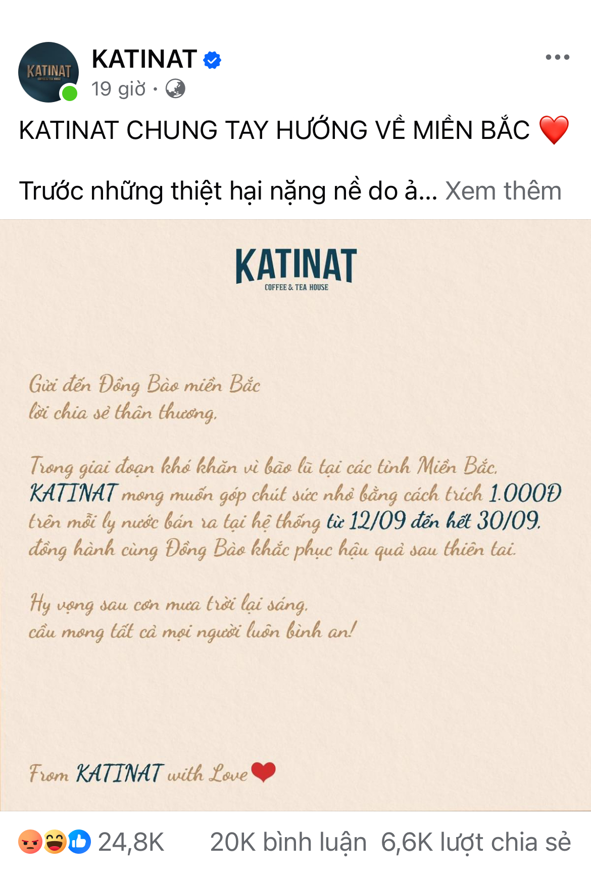 KATINAT bị phản đối gay gắt sau thông báo "trích 1k mỗi ly nước" để ủng hộ miền Bắc- Ảnh 1.