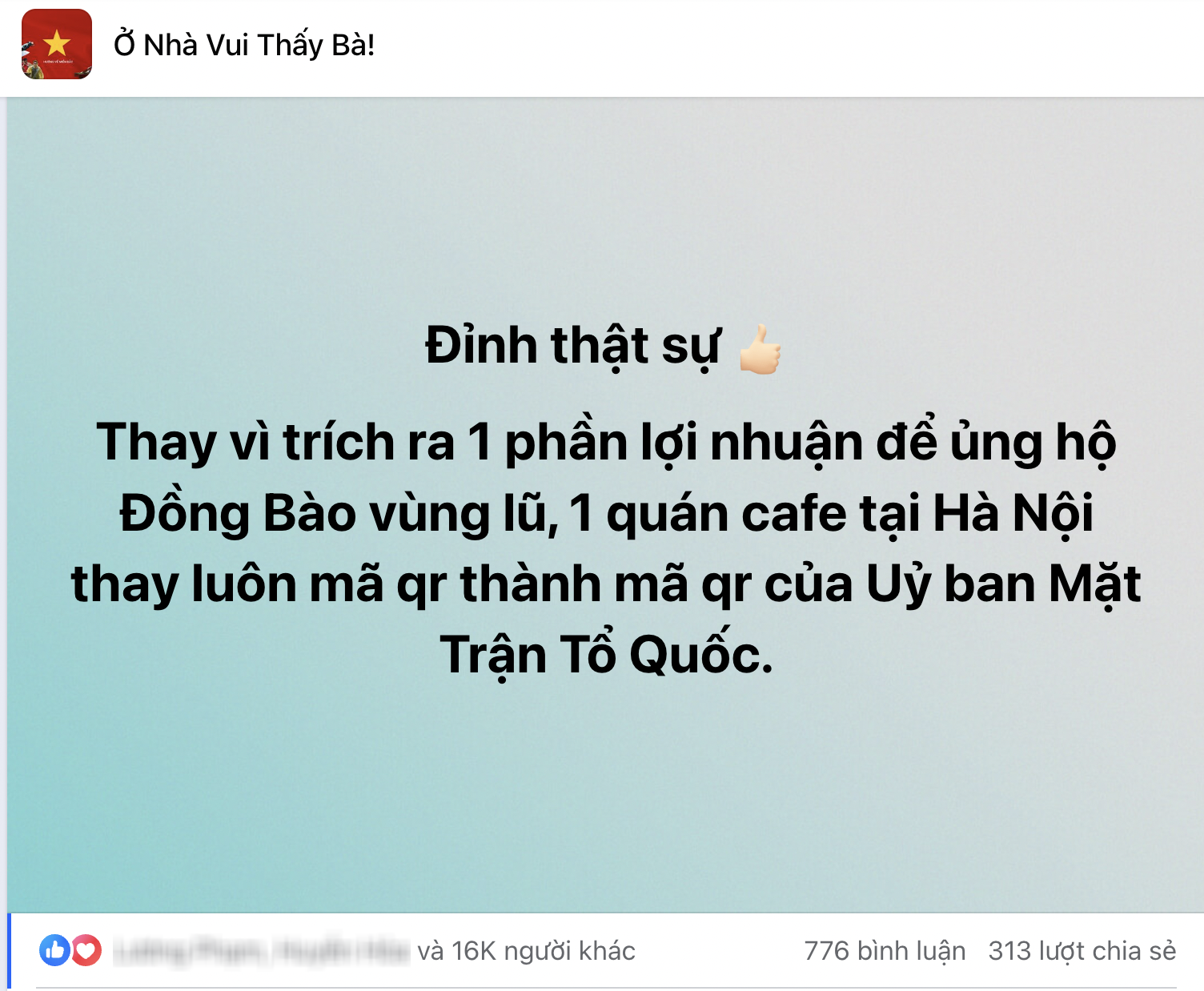 Nhiều quán cà phê thay mã QR thanh toán thành tài khoản của MTTQ để ủng hộ đồng bào vùng lũ, hàng nghìn người ủng hộ- Ảnh 5.