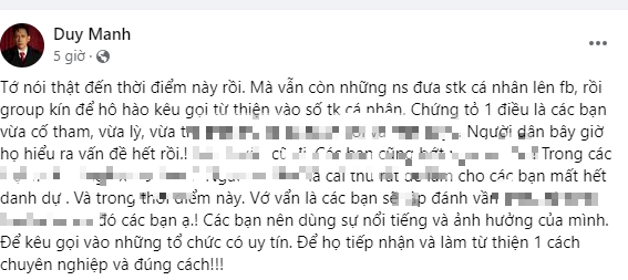 Ca sĩ Duy Mạnh lại khiến CĐM 'dậy sóng' về phát ngôn làm từ thiện: Đừng NGÁO THAM, NGÁO TIỀN khiến danh dự mất hết!- Ảnh 1.