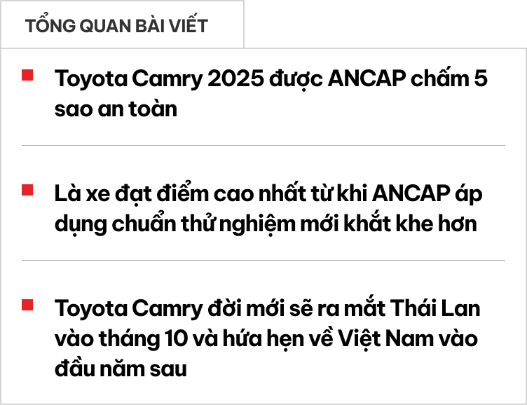 Toyota Camry sắp bán tại Việt Nam an toàn không? NCAP vừa thử đâm va và có 1 hạng mục đạt điểm kỷ lục!- Ảnh 1.