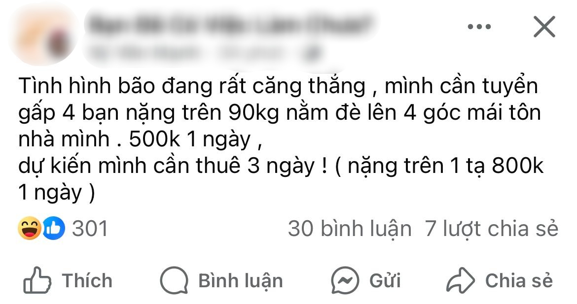 “Tuyển người nằm trên mái tôn, lương 500k ngày”: Trò đùa kém duyên giữa lúc bão Yagi căng thẳng, bị ném đá tơi tả- Ảnh 1.