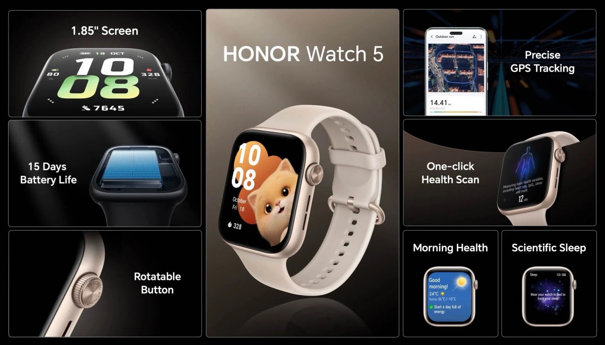 Honor Watch 5 ra mắt: Thiết kế giống Apple Watch, màn hình siêu sáng, pin  nửa tháng