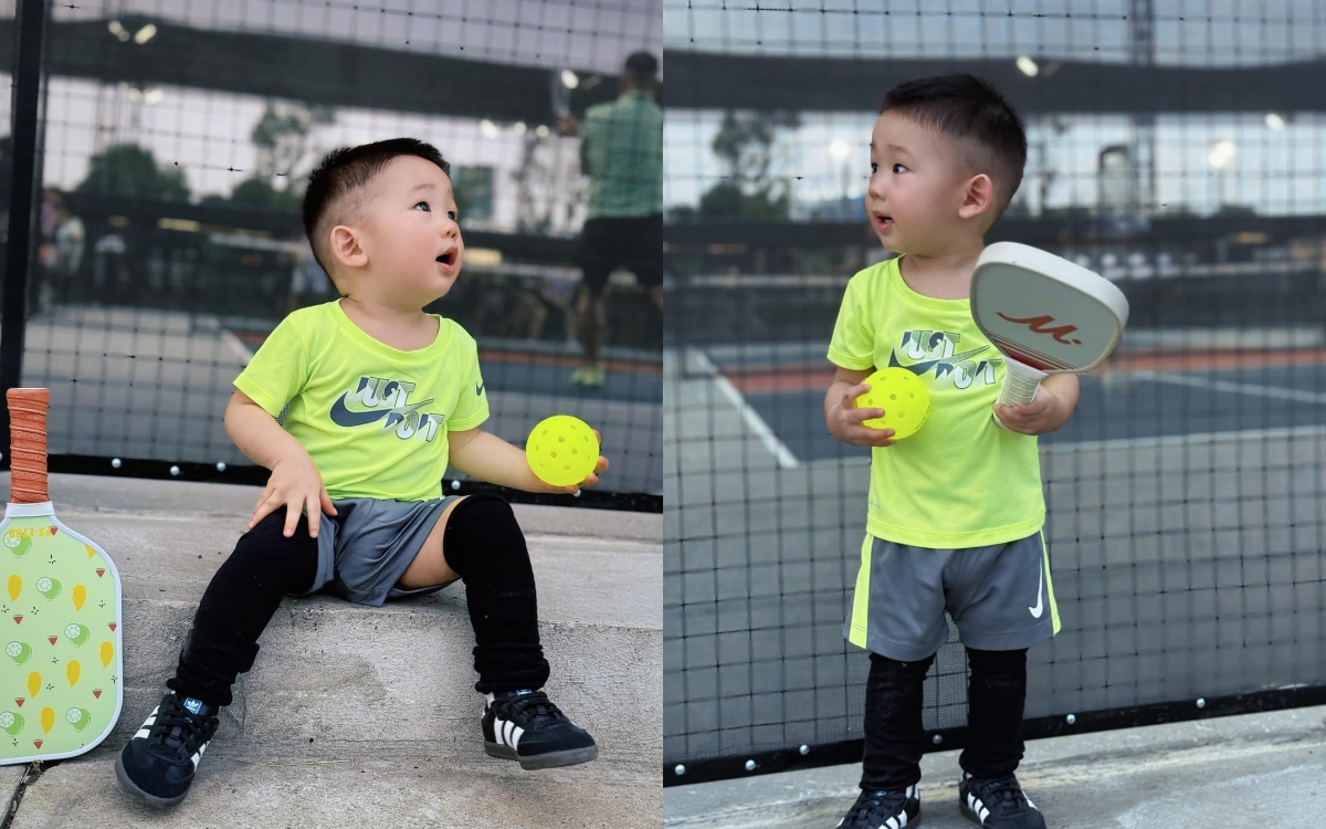 Con trai Minh Hằng bé xíu đã được mẹ dạy chơi pickleball, chọn vợt cực xinh để "chiến đấu"- Ảnh 2.