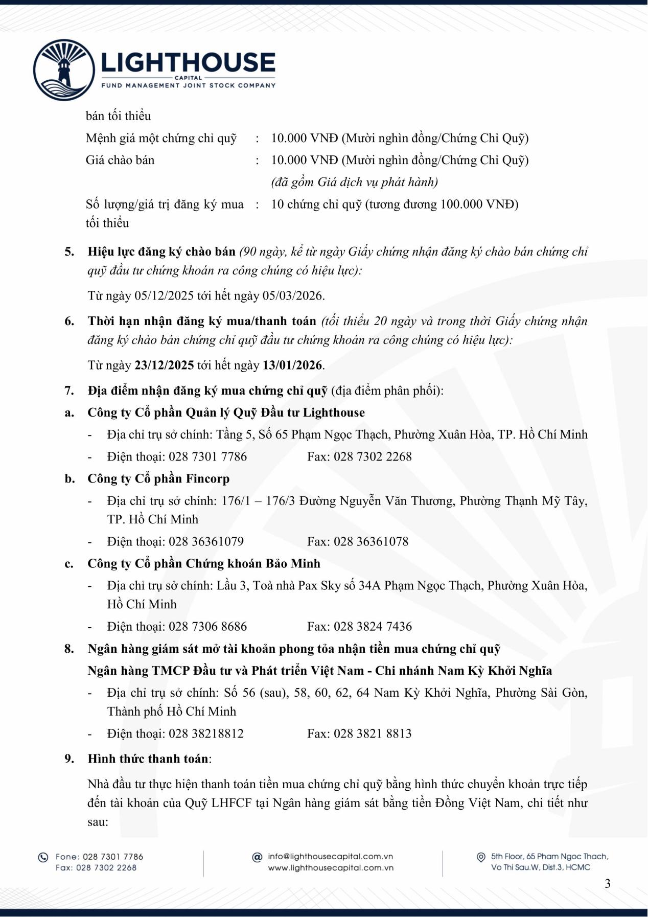 Lighthouse Capital th&ocirc;ng b&aacute;o ch&agrave;o b&aacute;n chứng chỉ Quỹ LHFCF ra c&ocirc;ng ch&uacute;ng- Ảnh 3.