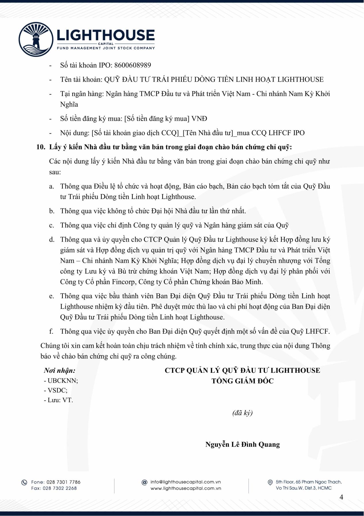 Lighthouse Capital th&ocirc;ng b&aacute;o ch&agrave;o b&aacute;n chứng chỉ Quỹ LHFCF ra c&ocirc;ng ch&uacute;ng- Ảnh 4.