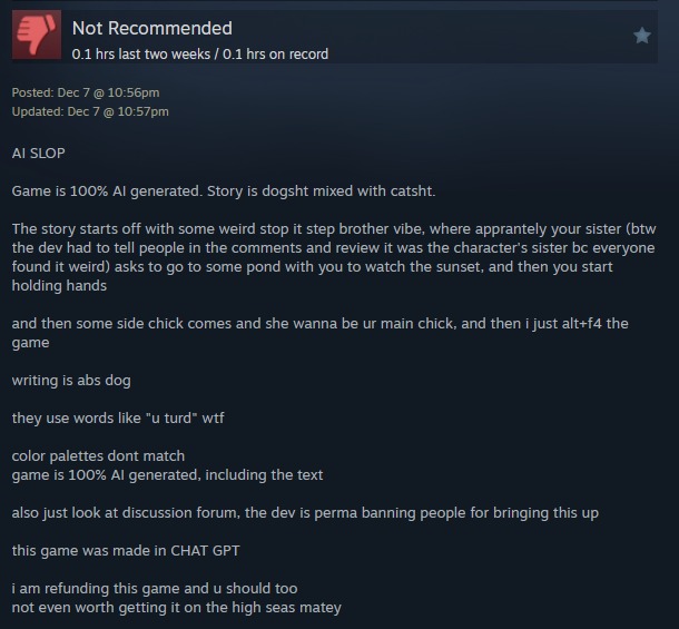 Tranh cãi gay gắt: Nhà phát triển game kêu cứu khi bị cáo buộc dùng AI tạo ra "rác phẩm" từ người dùng có 0,1 giờ chơi- Ảnh 2. Tranh cãi gay gắt: Nhà phát triển game kêu cứu khi bị cáo buộc dùng AI tạo ra "rác phẩm" từ người dùng có 0,1 giờ chơi- Ảnh 2.