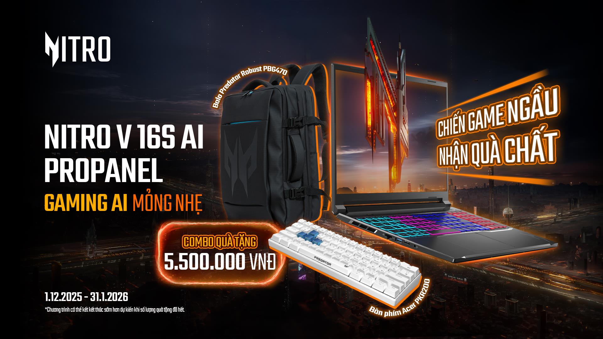 Nitro V 16S ProPanel: Laptop gaming mỏng nhẹ, mạnh mẽ với Ryzen AI v&agrave; RTX 50 Series- Ảnh 4.