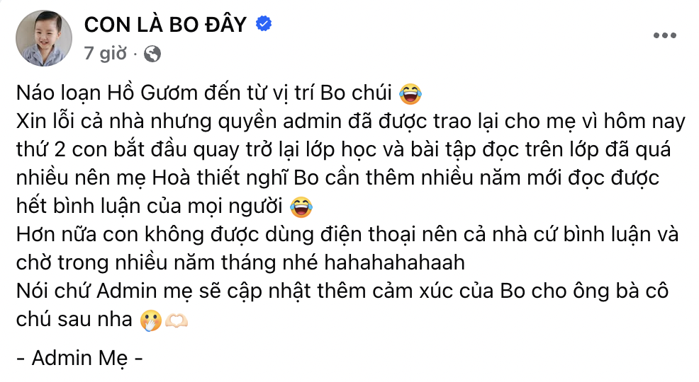 B&eacute; Bo - con trai H&ograve;a Minzy bị thu điện thoại sau m&agrave;n đăng status g&acirc;y b&atilde;o, d&acirc;n t&igrave;nh lại hồi hộp chờ ng&agrave;y b&eacute; "t&aacute;i xuất"- Ảnh 2.