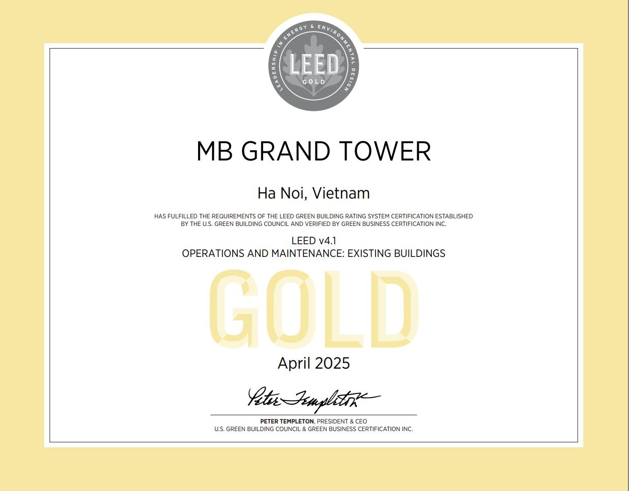 MB Tower đạt chứng chỉ LEED Gold: Bước tiến trong chiến lược phát triển bền vững- Ảnh 1. hi88.com là gì đạt chứng chỉ LEED Gold: Bước tiến trong chiến lược phát triển bền vững- Ảnh 1.