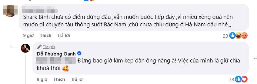 Phương Oanh nói gì khi bị mỉa mai "Shark Bình chưa có điểm dừng, vẫn muốn bước tiếp"?
- Ảnh 2. Phương Oanh nói gì khi bị mỉa mai "Shark Bình chưa có điểm dừng, vẫn muốn bước tiếp"?
- Ảnh 2.