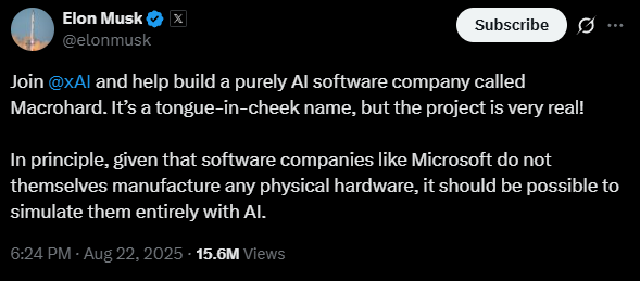 Elon Musk lập công ty AI Macrohard "to và cứng", đối nghịch với Microsoft- Ảnh 2. Elon Musk lập công ty AI Macrohard "to và cứng", đối nghịch với Microsoft- Ảnh 2.