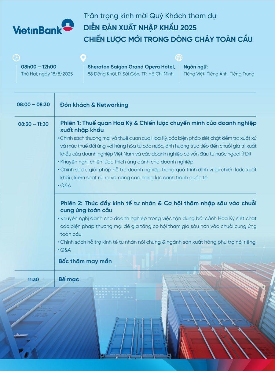 VietinBank tổ chức "Diễn đàn Xuất nhập khẩu 2025 - Chiến lược mới trong dòng chảy toàn cầu"- Ảnh 1. VietinBank tổ chức "Diễn đàn Xuất nhập khẩu 2025 - Chiến lược mới trong dòng chảy toàn cầu"- Ảnh 1.