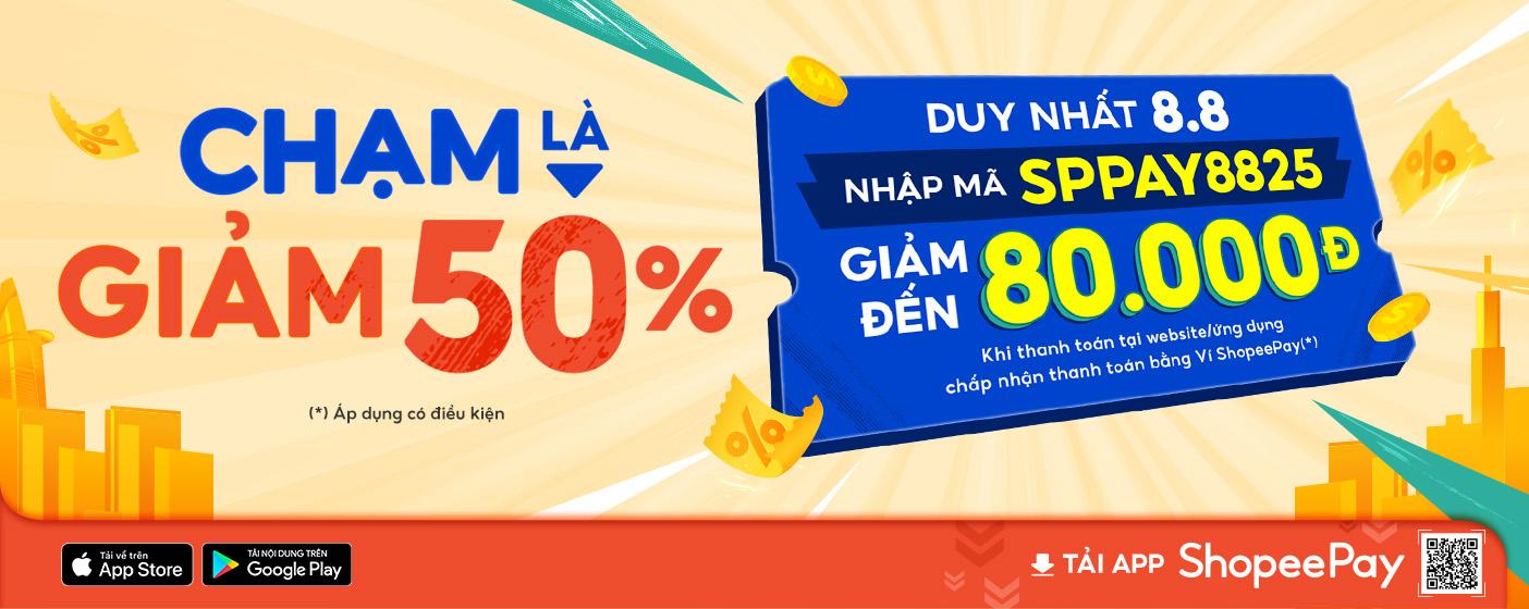 Chạm là giảm, ứng dụng ShopeePay tặng ưu đãi 50% cho các giao dịch thanh toán trong ngày 8.8- Ảnh 1. Chạm là giảm, ứng dụng ShopeePay tặng ưu đãi 50% cho các giao dịch thanh toán trong ngày 8.8- Ảnh 1.