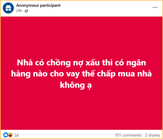 Chồng dính nợ xấu, giấc mơ mua nhà tan thành mây khói vì không vay đâu được tiền!- Ảnh 1. Chồng dính nợ xấu, giấc mơ mua nhà tan thành mây khói vì không vay đâu được tiền!- Ảnh 1.