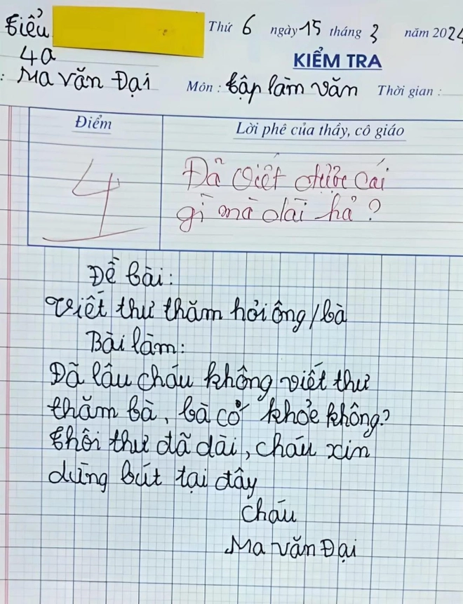 Bài văn viết thư hỏi thăm bà gây bão MXH, được 4 điểm nhưng dân mạng phán: "Không oan tí nào!"- Ảnh 1.