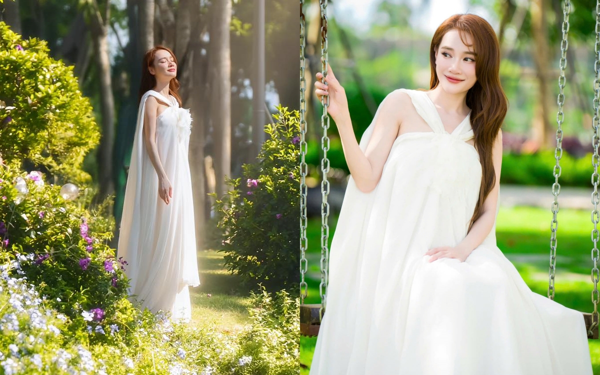Xuất hiện sau tin bầu bí, Nhã Phương gây "sốt" với váy trắng cổ yếm tinh khôi- Ảnh 3. Xuất hiện sau tin bầu bí, Nhã Phương gây "sốt" với váy trắng cổ yếm tinh khôi- Ảnh 3.
