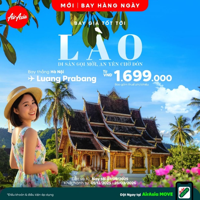 AirAsia khai thác đường truc tiep bong da c1 thẳng “Hà Nội – Luang Prabang” với Thương Quyền Năm- Ảnh 1.