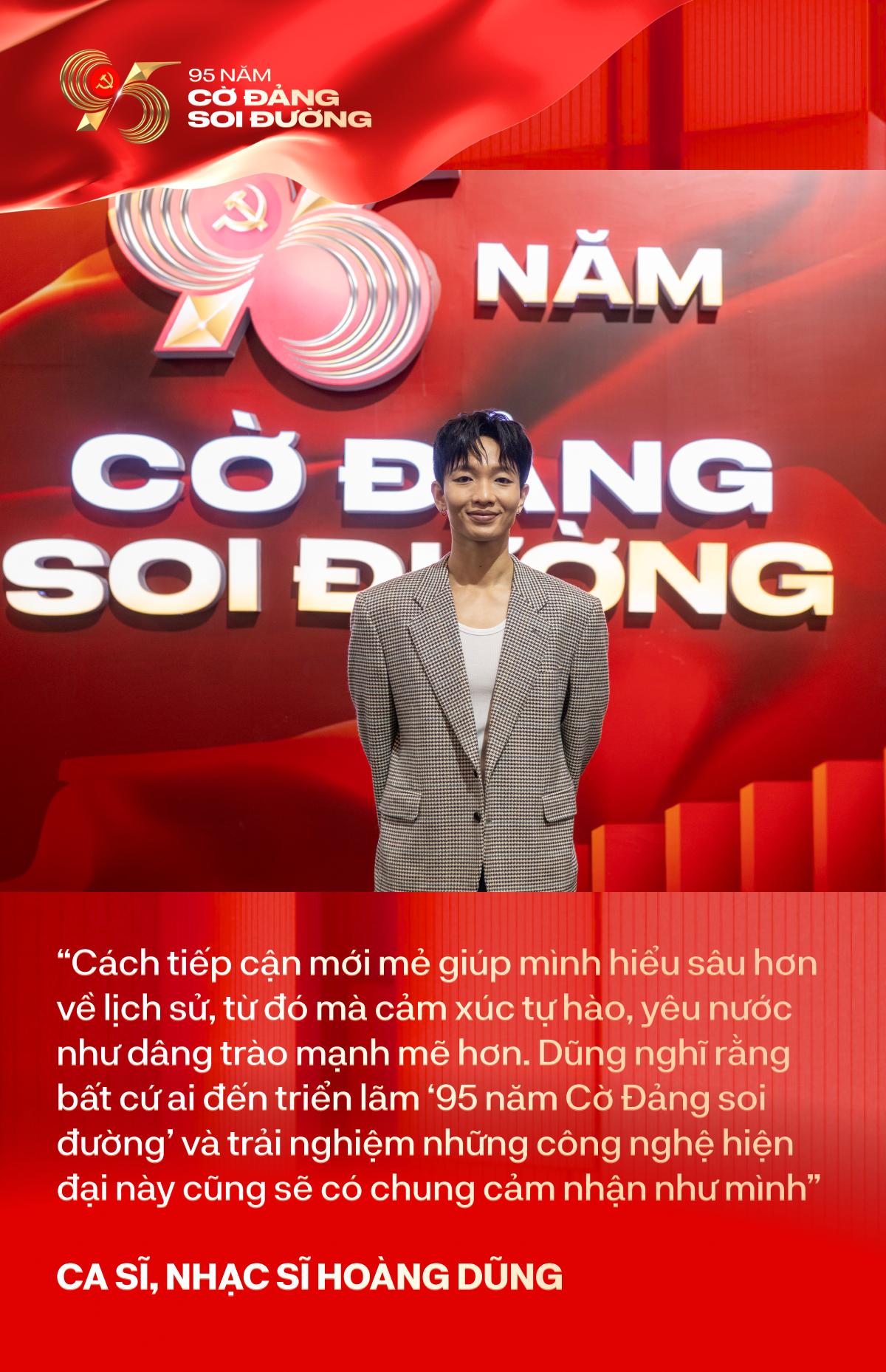 Hoàng Dũng lần đầu tìm hiểu lịch sử bằng công nghệ, Tăng link bong da truc tiep Tân chia sẻ về mạch nguồn sáng tạo tại triển lãm “95 năm Cờ Đảng soi đường”- Ảnh 2.