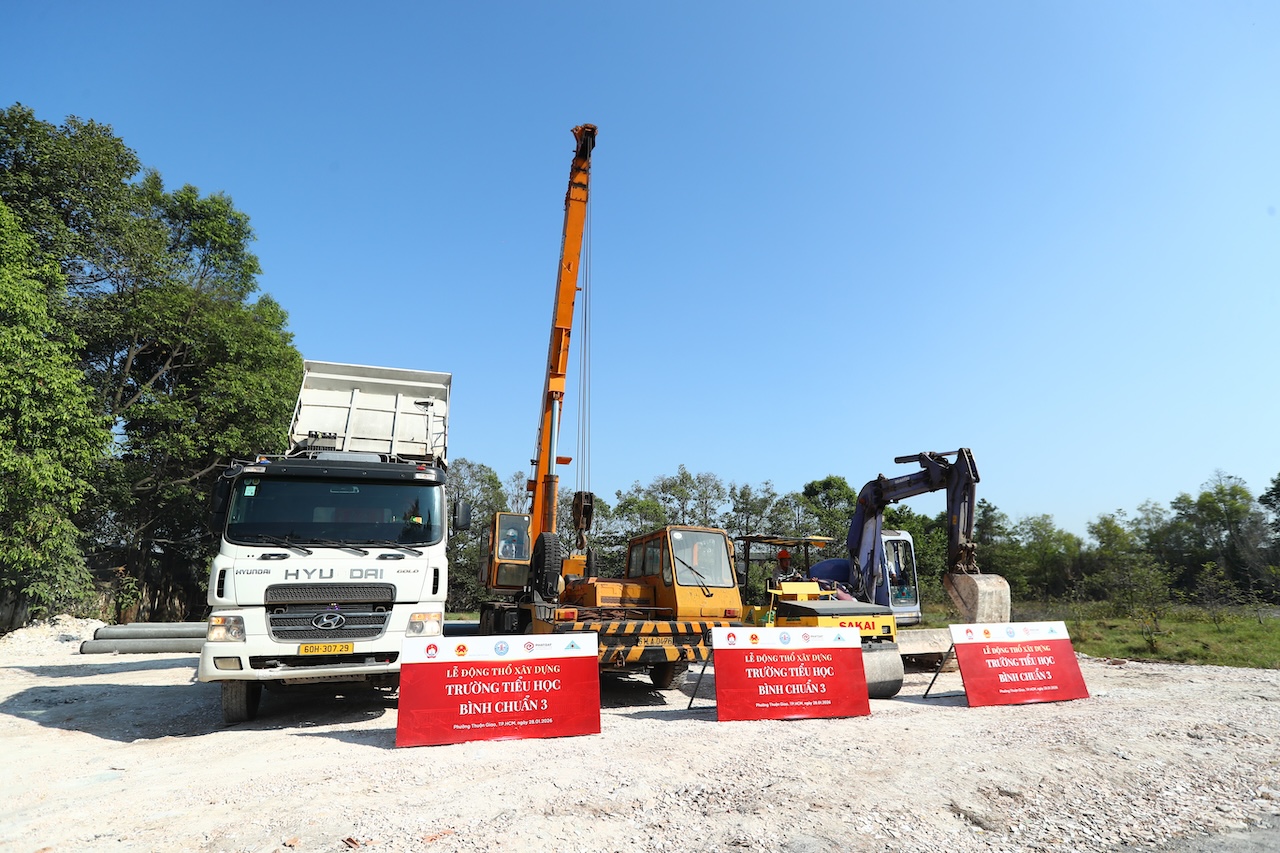 Động thổ x&acirc;y dựng trường học đạt chuẩn quốc gia do doanh nghiệp t&agrave;i trợ tại phường Thuận Giao- Ảnh 2.