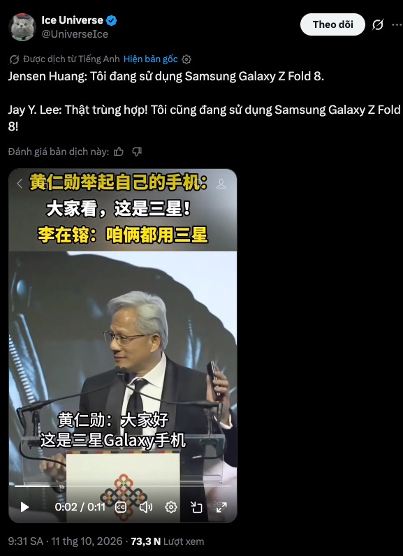 Chủ tịch Samsung và CEO NVIDIA cùng khoe Galaxy Z Fold8 đang sử dụng- Ảnh 1.