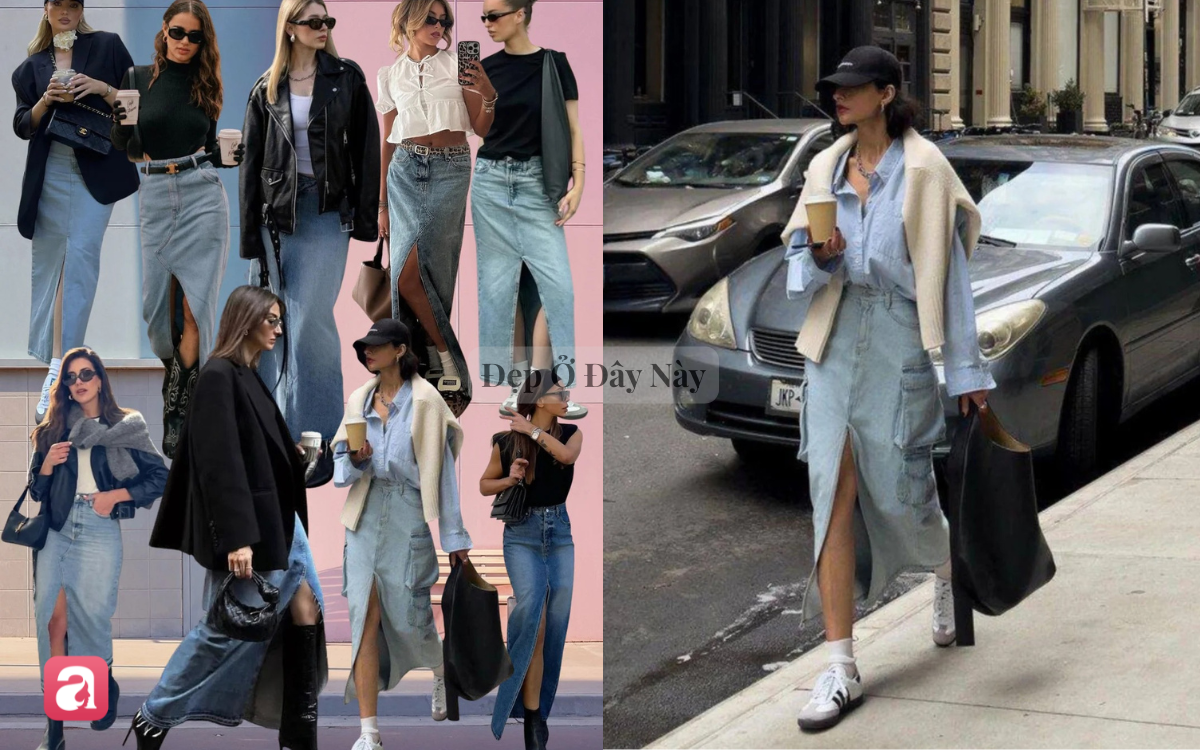 Ch&acirc;n v&aacute;y jeans d&aacute;ng d&agrave;i: Vừa trẻ trung vừa sang chuẩn "old money"- Ảnh 1.