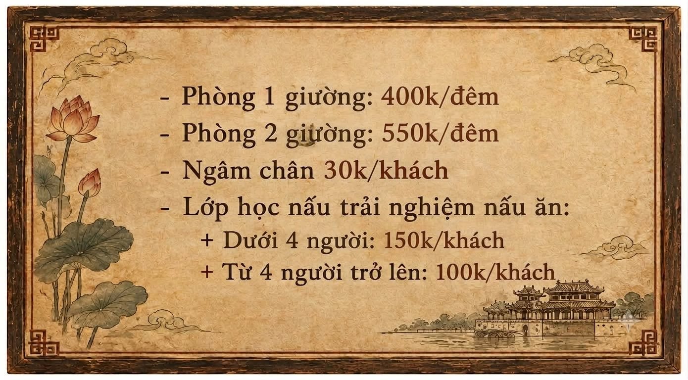 Homestay ở Huế "g&acirc;y b&atilde;o" sau Qu&aacute;n Nh&agrave; Haha: Gi&aacute; ph&ograve;ng từ 400k, trải nghiệm ng&acirc;m ch&acirc;n 30k v&agrave; l&yacute; do kh&aacute;ch T&acirc;y m&ecirc; mẩn lớp học nấu ăn - Ảnh 6.