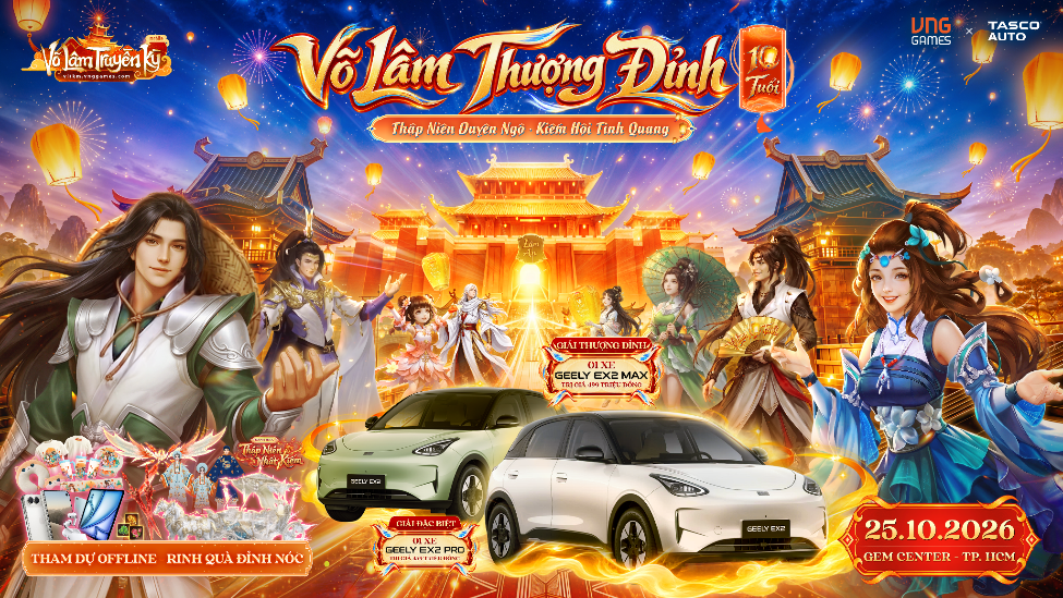 V&otilde; L&acirc;m Truyền Kỳ Mobile chi&ecirc;u đ&atilde;i game thủ loạt qu&agrave; khủng, nổi bật với bộ đ&ocirc;i xe Geely EX2 tại V&otilde; L&acirc;m Thượng Đỉnh- Ảnh 4.