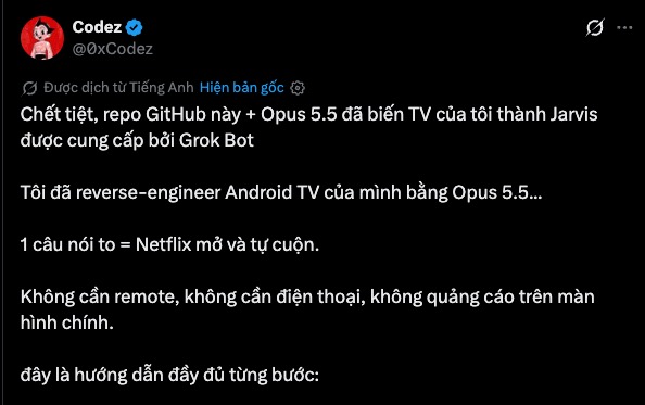 Nhờ Claude “vibe code” biến TV thành Jarvis của Iron Man, nói một câu là Netflix tự chạy - Ảnh 1.