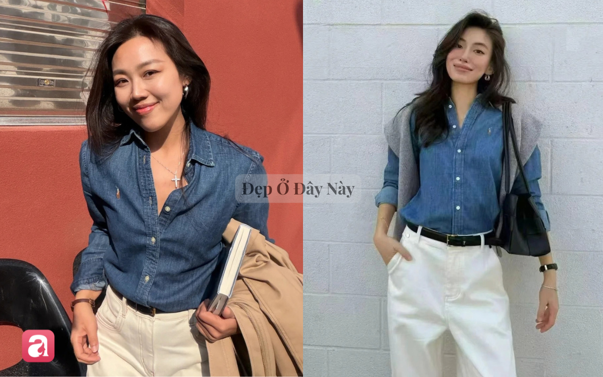 Sơ mi denim: Diện vừa trẻ trung vừa sang chuẩn old money cho n&agrave;ng c&ocirc;ng sở - Ảnh 1.
