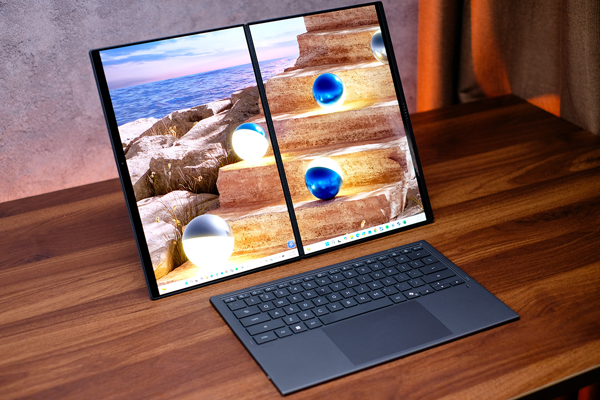 Kh&ocirc;ng cần b&agrave;n l&agrave;m việc cố định, ASUS Zenbook DUO 2026 vẫn dựng được cả workspace- Ảnh 3.