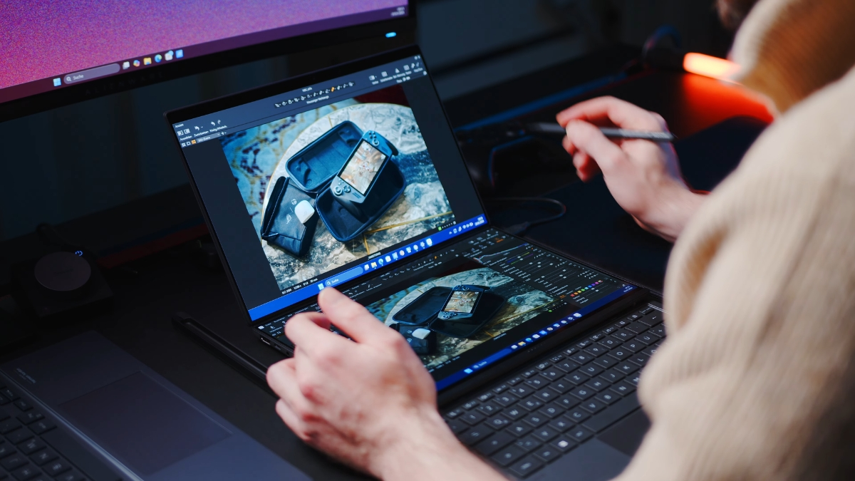 Kh&ocirc;ng cần b&agrave;n l&agrave;m việc cố định, ASUS Zenbook DUO 2026 vẫn dựng được cả workspace- Ảnh 5.