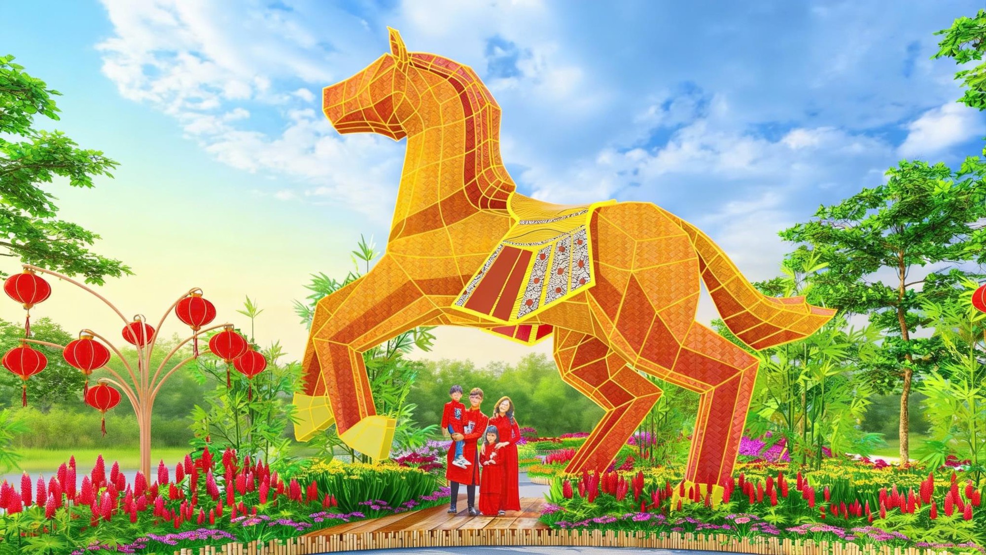 Linh vật Ph&uacute;c M&atilde; cao 7 m&eacute;t tại đường hoa Home Hanoi Xuan 2026- Ảnh 4.