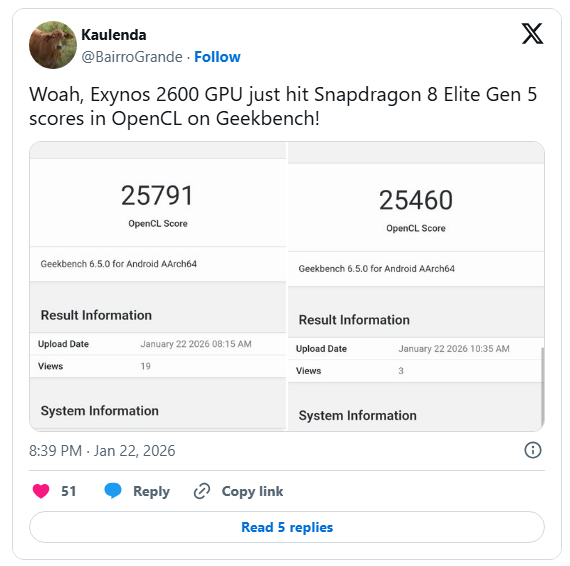 Exynos 2600 đã lộ điểm đồ họa, "đuổi bắt" rất sát với Snapdragon 8 Elite Gen 5- Ảnh 2. Exynos 2600 đã lộ điểm đồ họa, "đuổi bắt" rất sát với Snapdragon 8 Elite Gen 5- Ảnh 2.