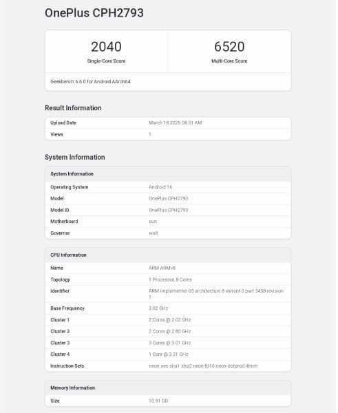 OnePlus Nord 6 xuất hiện tr&ecirc;n Geekbench với Snapdragon 8S Gen 4, điểm hiệu năng ấn tượng - Ảnh 1.