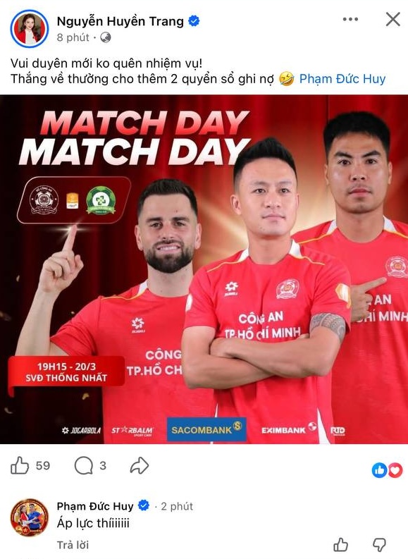 Vừa chuyển 200 triệu tiêu vặt, MC Huyền Trang lại chơi lớn treo thưởng cho tiền vệ Đức Huy ngay trước ngày cưới- Ảnh 1. Vừa chuyển 200 triệu tiêu vặt, MC Huyền Trang lại chơi lớn treo thưởng cho tiền vệ Đức Huy ngay trước ngày cưới- Ảnh 1.