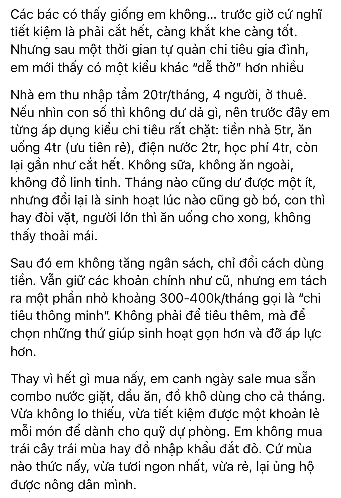 Gia đình 4 người thu nhập 20 triệu/tháng: Từng tiết kiệm được 5 triệu nhưng lúc nào cũng thấy ngột ngạt, đến khi đổi cách tiêu tiền mới dễ thở hơn- Ảnh 1. Gia đình 4 người thu nhập 20 triệu/tháng: Từng tiết kiệm được 5 triệu nhưng lúc nào cũng thấy ngột ngạt, đến khi đổi cách tiêu tiền mới dễ thở hơn- Ảnh 1.