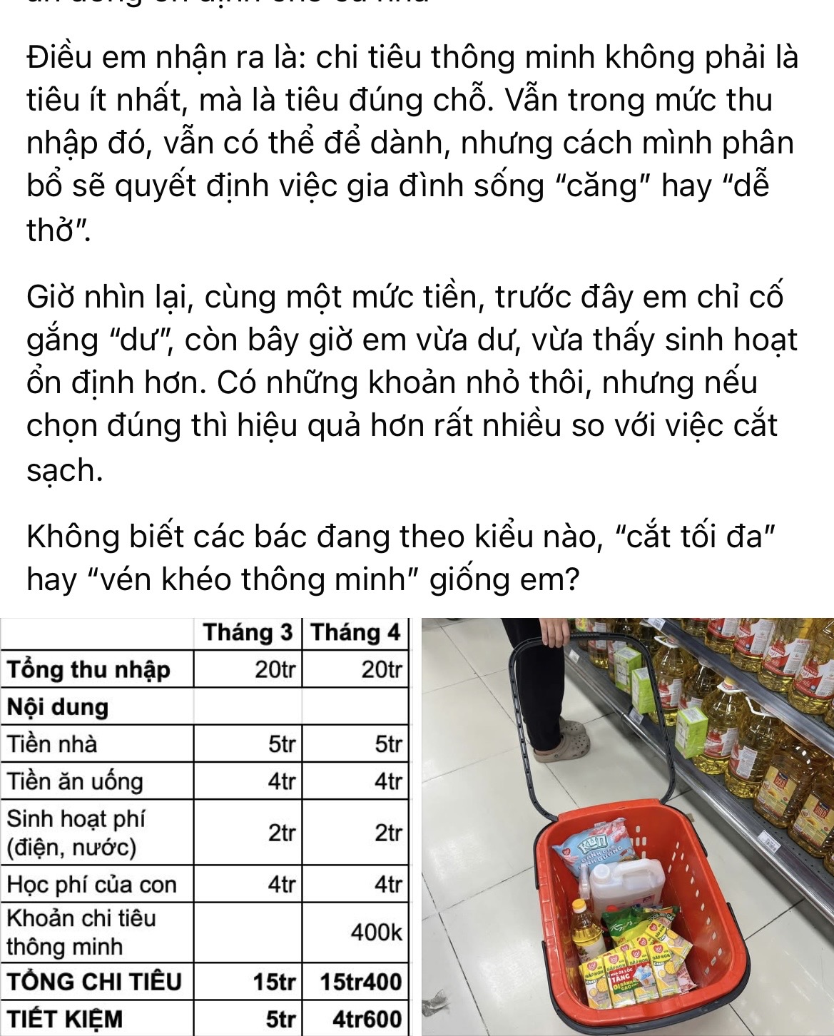 Gia đình 4 người thu nhập 20 triệu/tháng: Từng tiết kiệm được 5 triệu nhưng lúc nào cũng thấy ngột ngạt, đến khi đổi cách tiêu tiền mới dễ thở hơn- Ảnh 2. Gia đình 4 người thu nhập 20 triệu/tháng: Từng tiết kiệm được 5 triệu nhưng lúc nào cũng thấy ngột ngạt, đến khi đổi cách tiêu tiền mới dễ thở hơn- Ảnh 2.