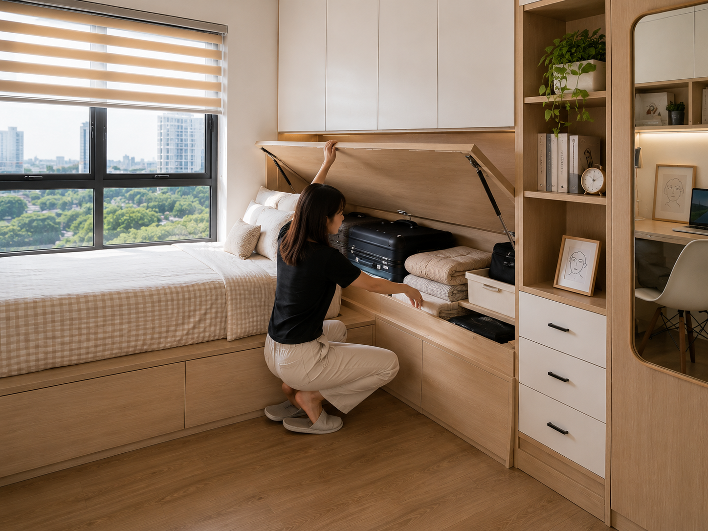 "Đứng h&igrave;nh" trước thiết kế &ldquo;giường kiểu bục&rdquo; của nh&agrave; h&agrave;ng x&oacute;m: Ph&ograve;ng ngủ chỉ 9m&sup2; nhưng vẫn đủ chỗ ngủ, l&agrave;m việc v&agrave; lưu trữ- Ảnh 3.